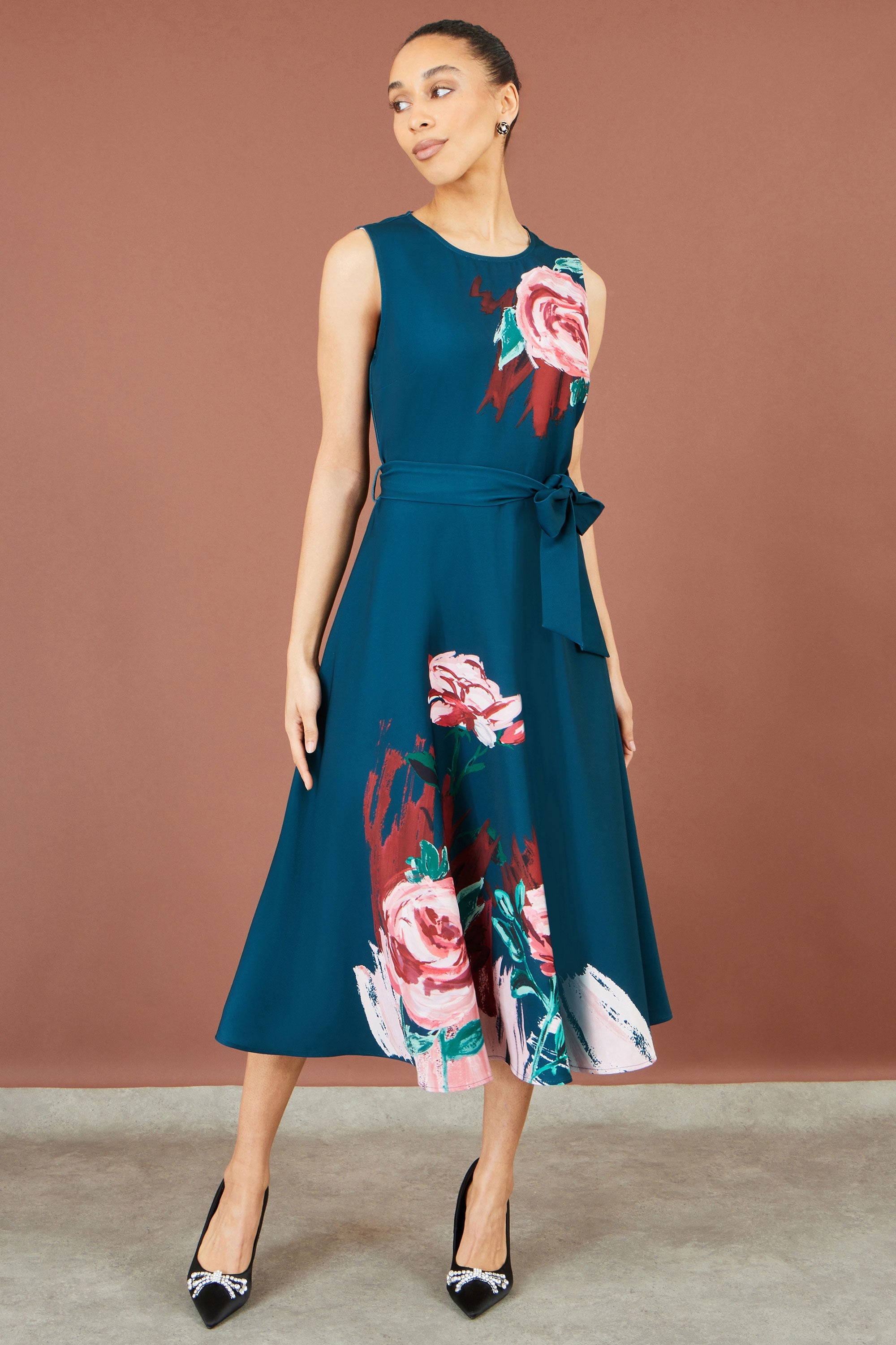 Yumi Green Abstract Floral Skater Midi Dress
