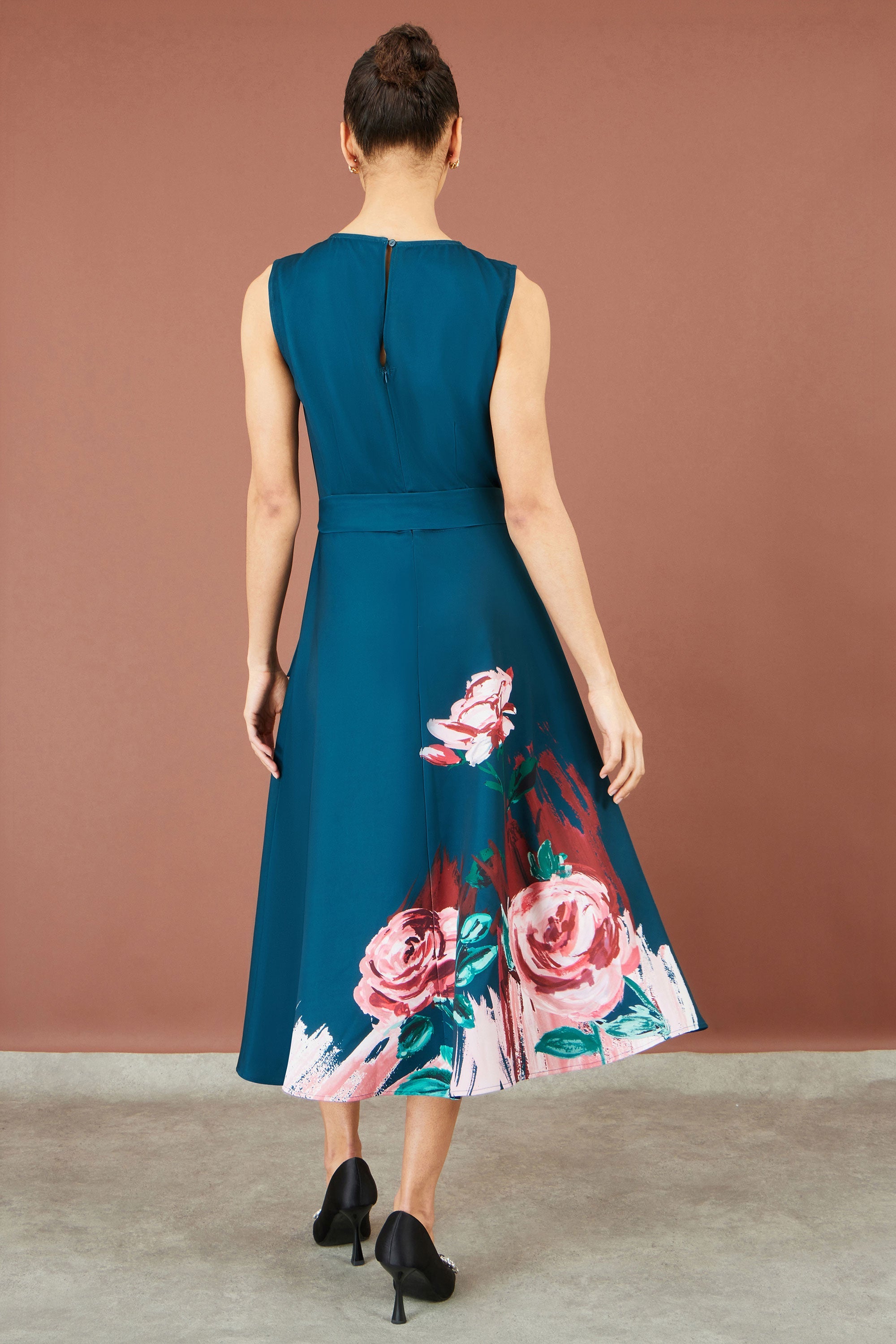 Yumi Green Abstract Floral Skater Midi Dress