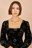 Yumi Black Velvet Cosmic Print Top