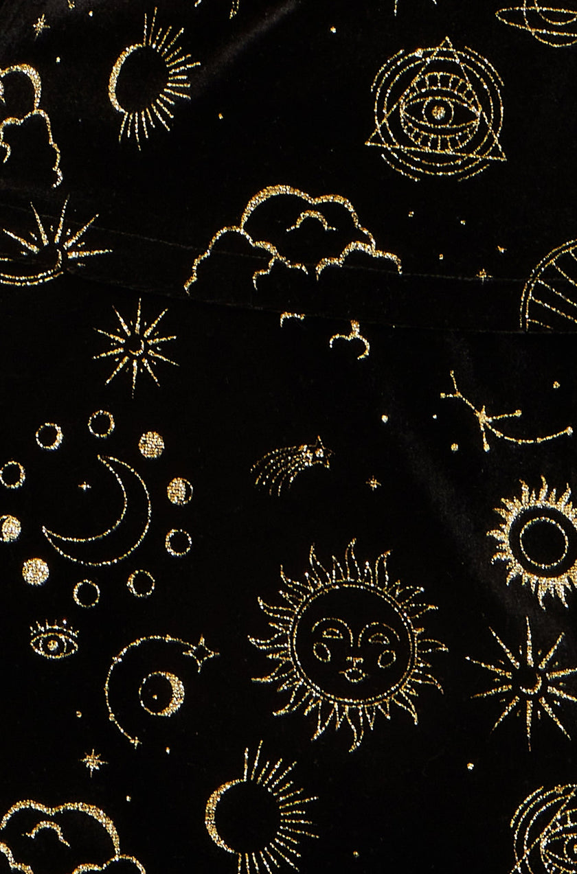 Yumi Black Velvet Cosmic Print Top