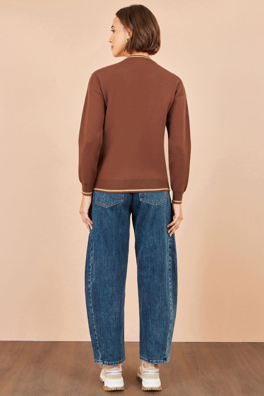 Yumi Brown Viscose Star Relaxed Jumper With Sparkle