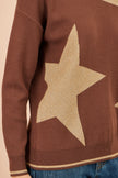 Yumi Brown Viscose Star Relaxed Jumper With Sparkle