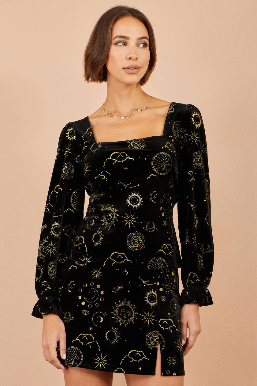 Yumi Black Cosmic Velvet Mini Skirt