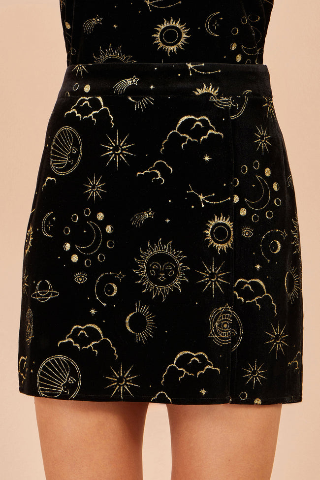 Yumi Black Cosmic Velvet Mini Skirt