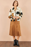 Yumi Brown Cow Print Faux Fur Zip Jacket
