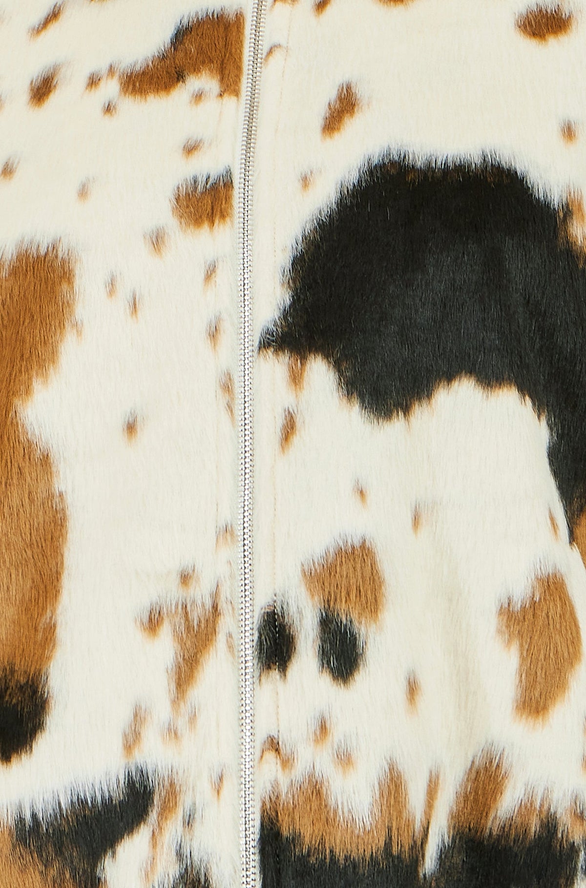 Yumi Brown Cow Print Faux Fur Zip Jacket