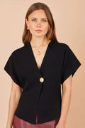 Yumi Black Knitted Viscose Kimono Cardigan With Buttons
