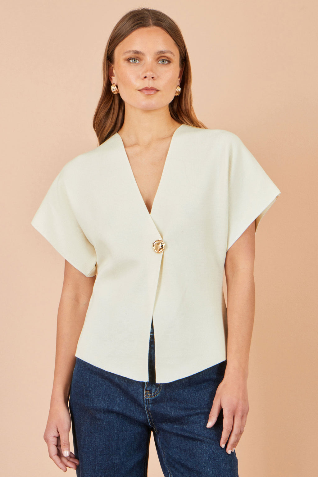 Yumi Ivory Knitted Viscose Kimono Cardigan With Buttons