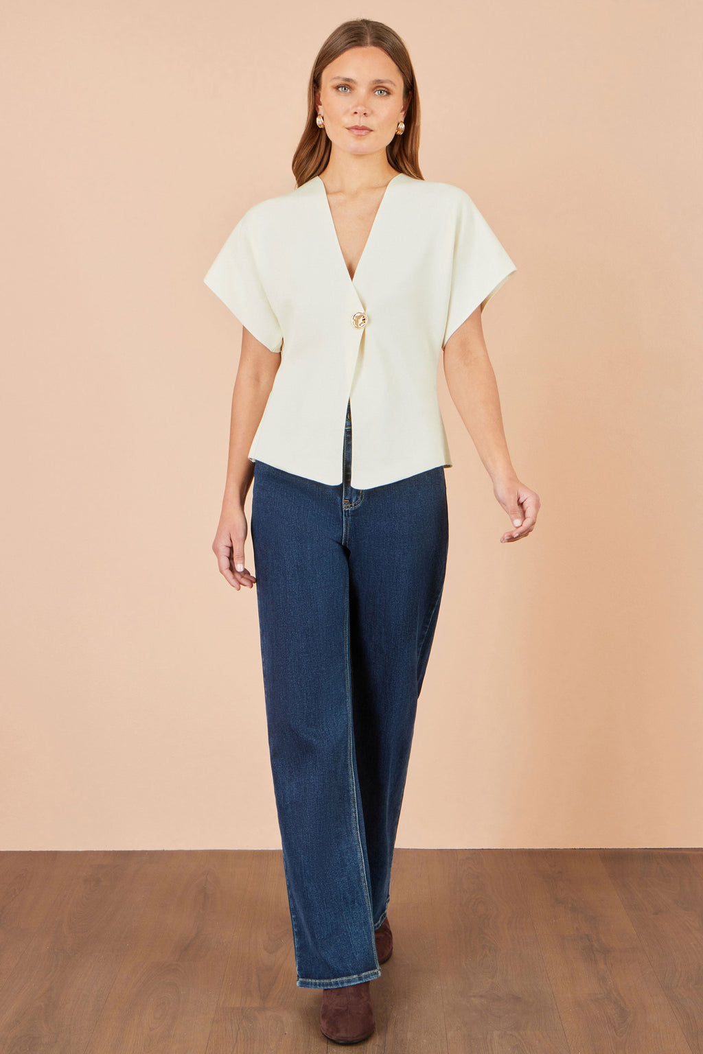 Yumi Ivory Knitted Viscose Kimono Cardigan With Buttons