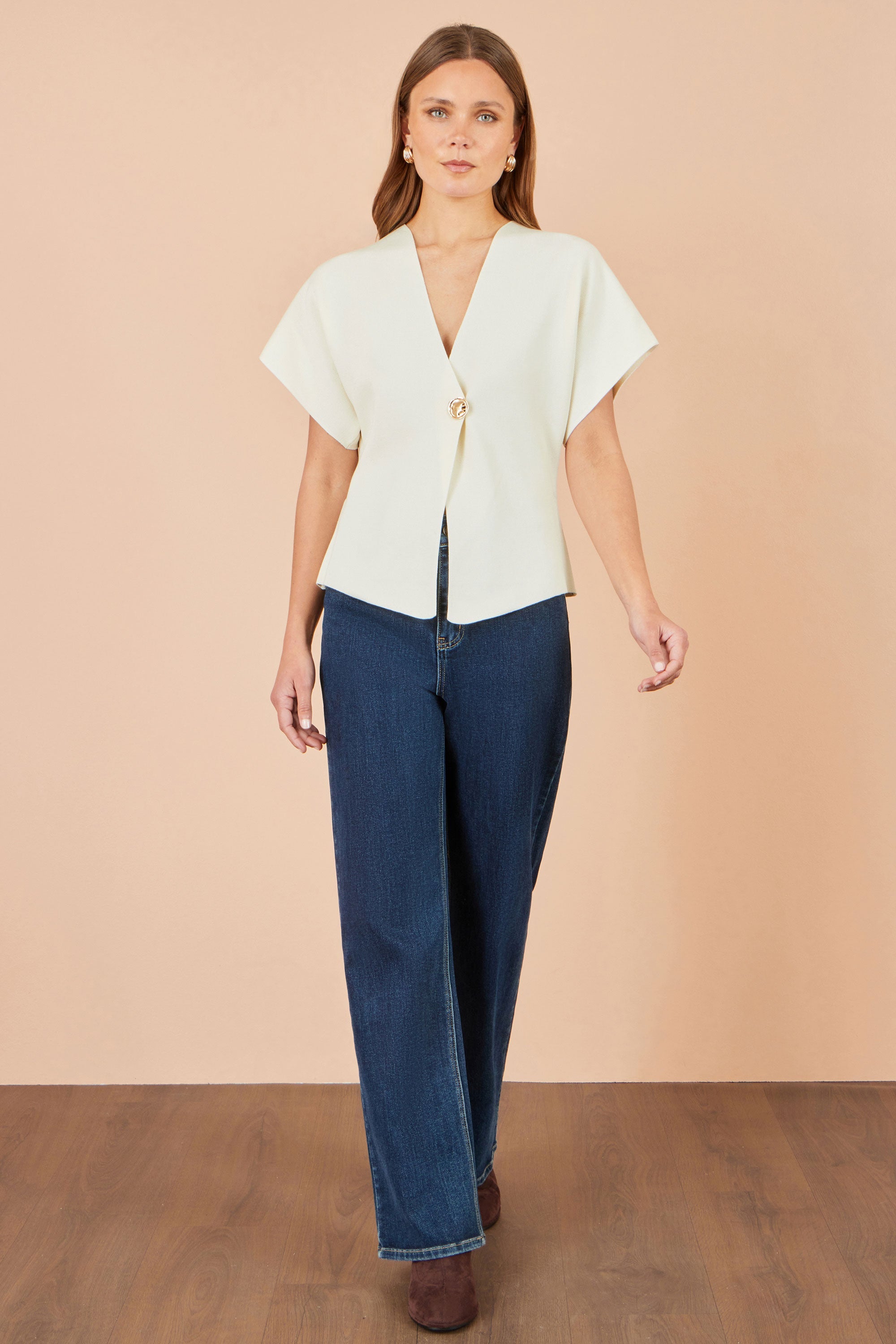 Yumi Ivory Knitted Viscose Kimono Cardigan With Buttons