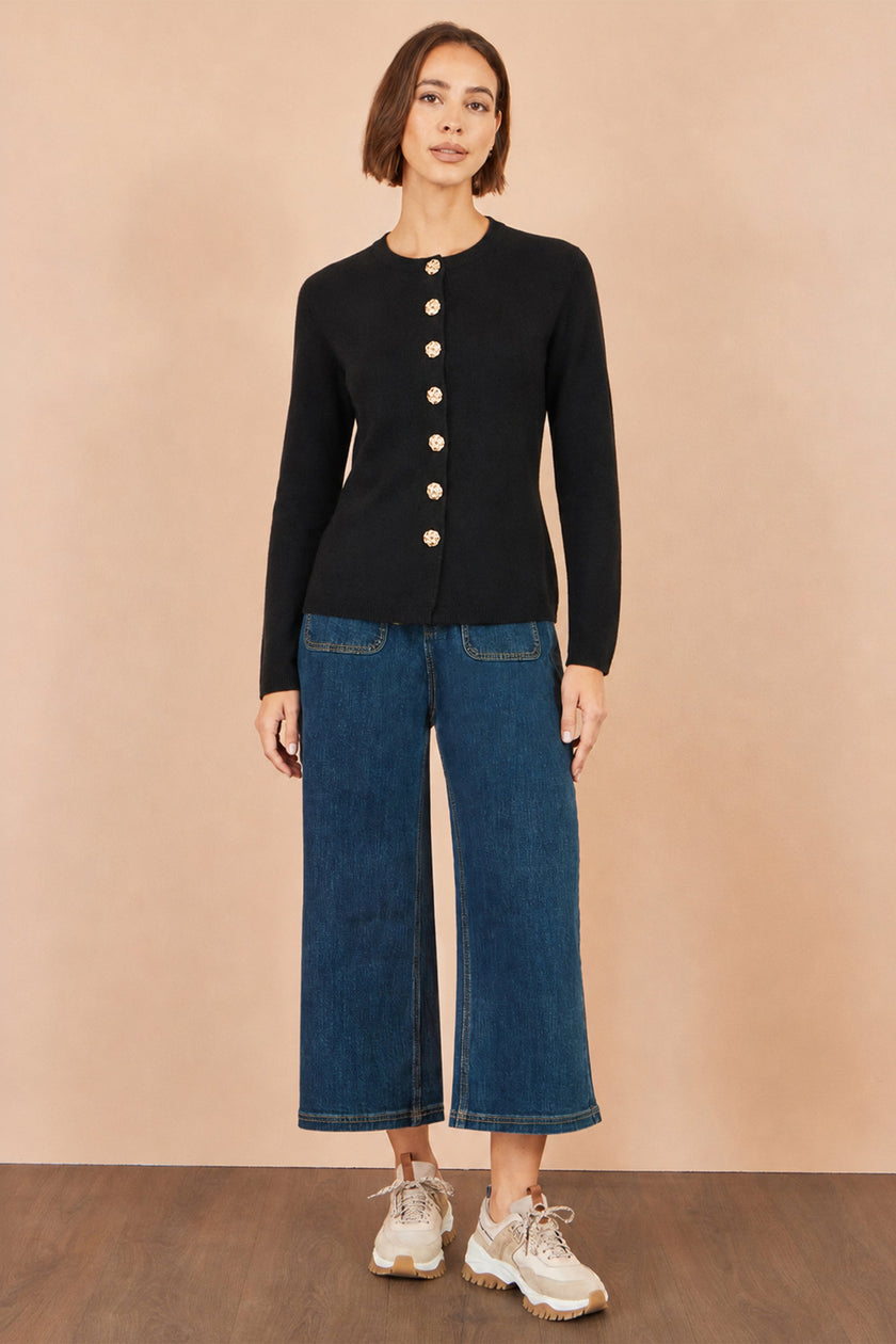 Yumi Black Knitted Fitted Peplum Cardigan