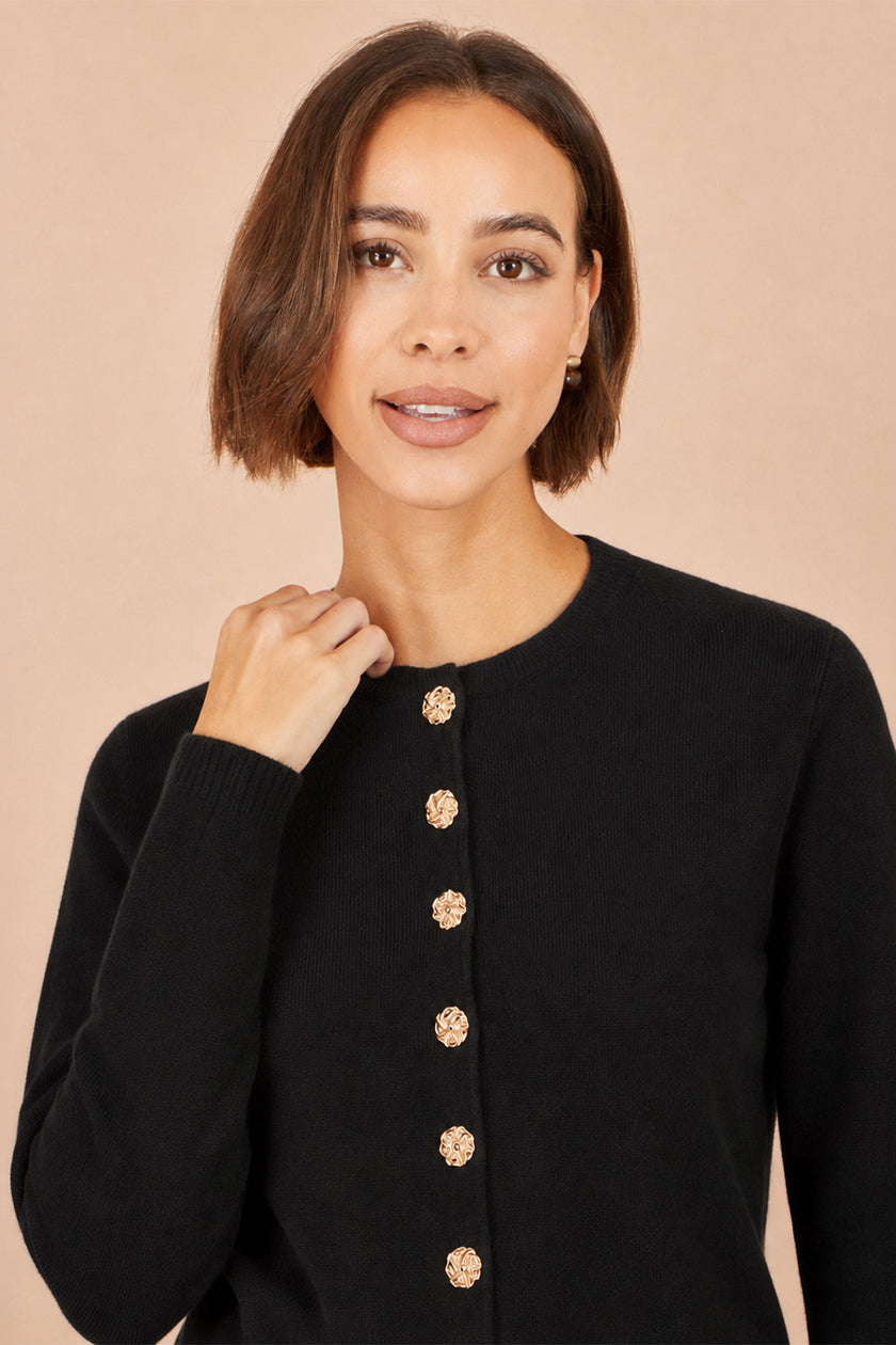 Yumi Black Knitted Fitted Peplum Cardigan