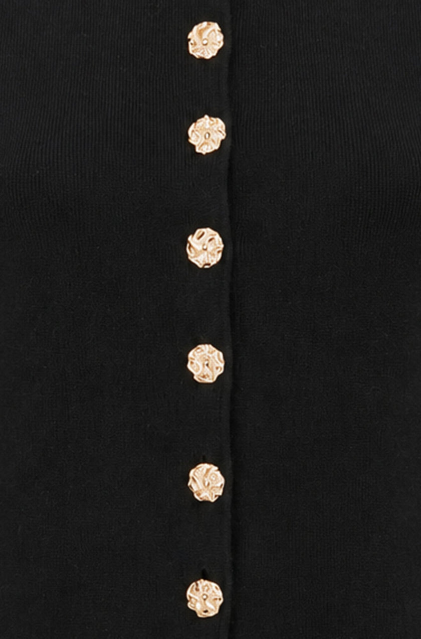 Yumi Black Knitted Fitted Peplum Cardigan