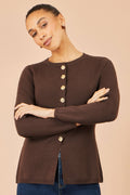 Yumi Brown Knitted Fitted Peplum Cardigan