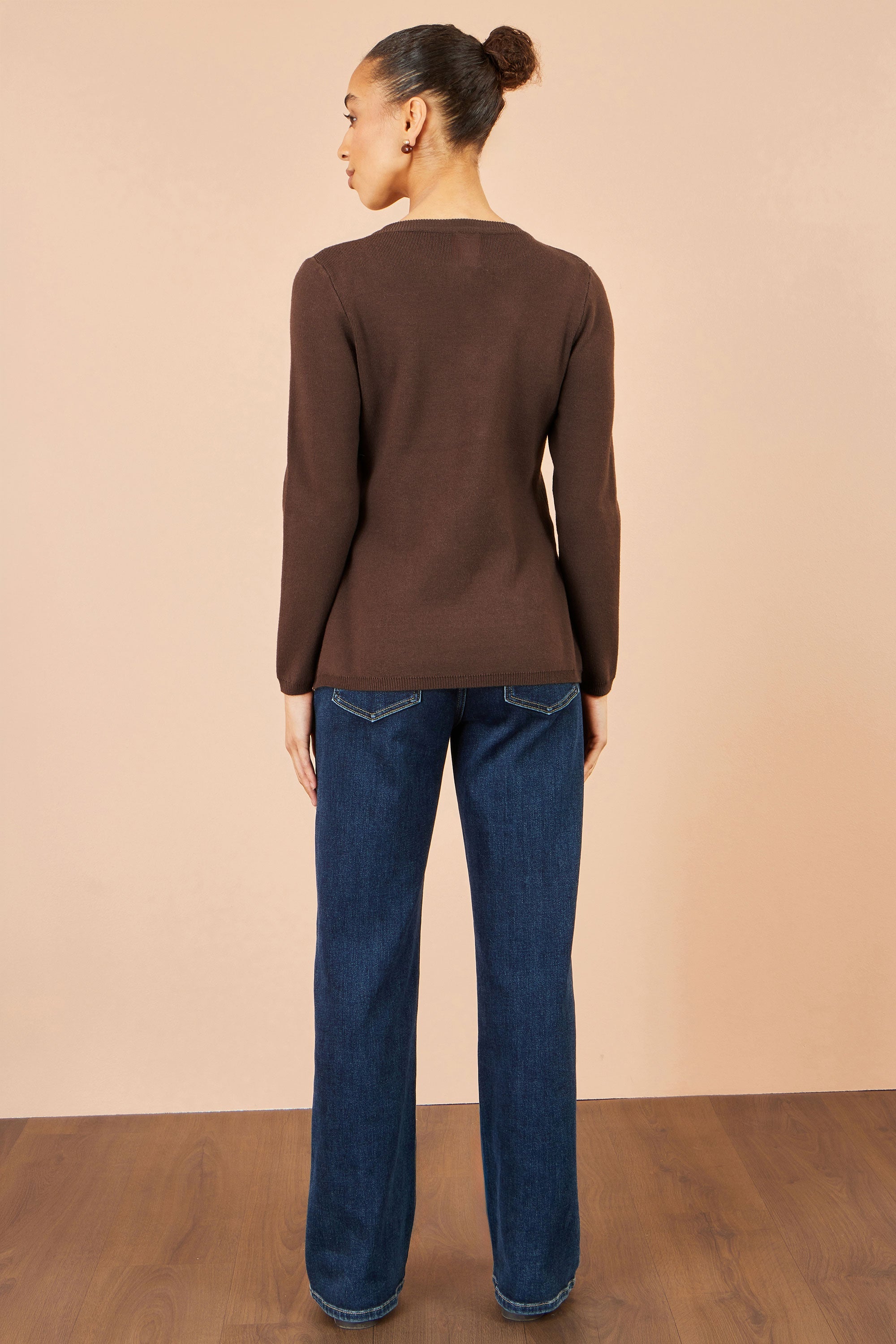 Yumi Brown Knitted Fitted Peplum Cardigan