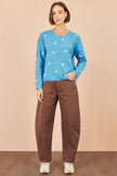 Yumi Blue Daisy Embroidered Relaxed Jumper