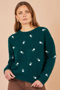 Yumi Green Daisy Embroidered Relaxed Jumper