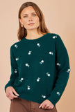 Yumi Green Daisy Embroidered Relaxed Jumper