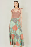 Yumi Multicolour Patchwork Ruched Smocked Maxi Sundress