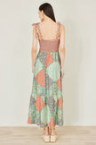 Yumi Multicolour Patchwork Ruched Smocked Maxi Sundress