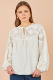 Yumi Ivory Viscose Lace Relaxed Boho Shirt