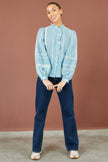 Camisa de panel bordado de algodón azul Yumi