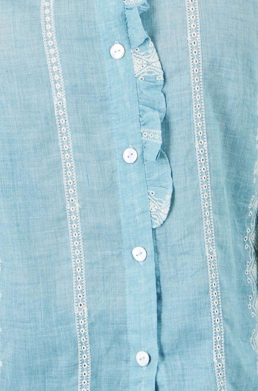 Yumi Blue Cotton Embroidered Panel Shirt