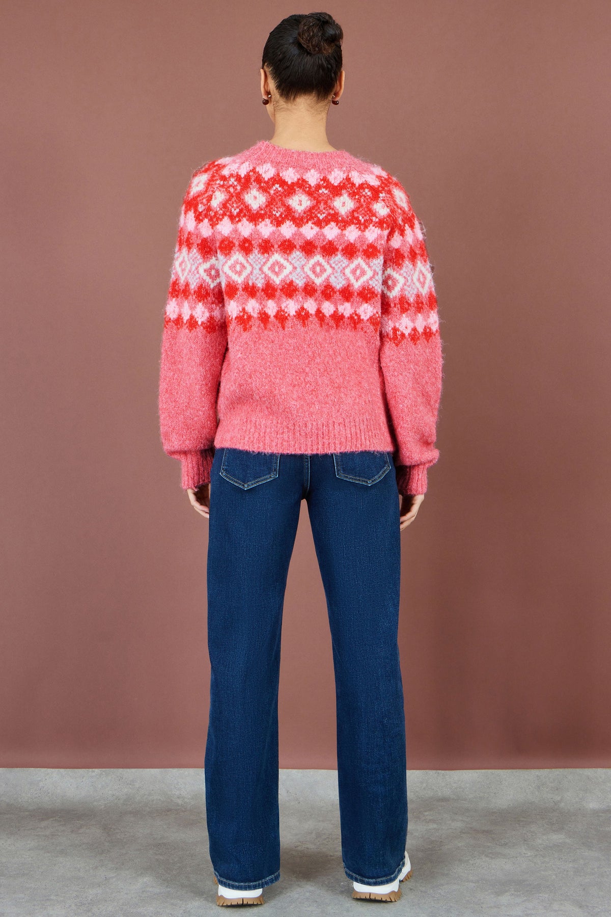 Yumi Red Fairisle Wool Blend Relaxed Jumper