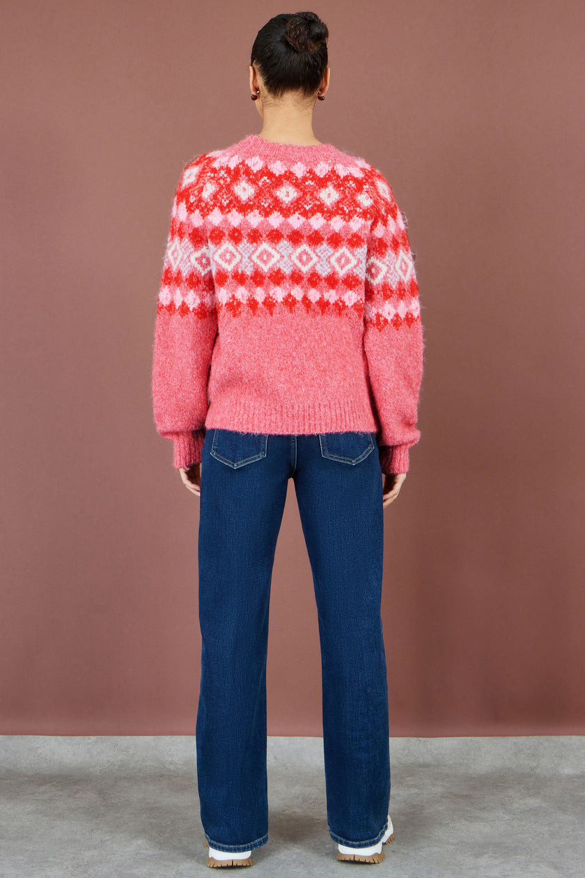 Yumi Red Fairisle Wool Blend Relaxed Jumper