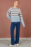 Yumi Grey Fairisle Wool Blend Relaxed Jumper