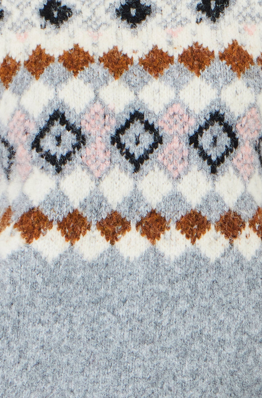 Yumi Grey Fairisle Wool Blend Relaxed Jumper