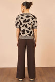 Yumi Brown Leopard Intarsia Short Sleeve Jumper