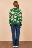 Yumi Green Floral Intarsia Relaxed Fit Jumper