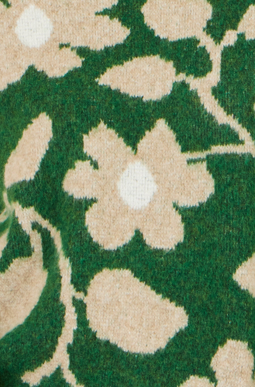 Yumi Green Floral Intarsia Relaxed Fit Jumper