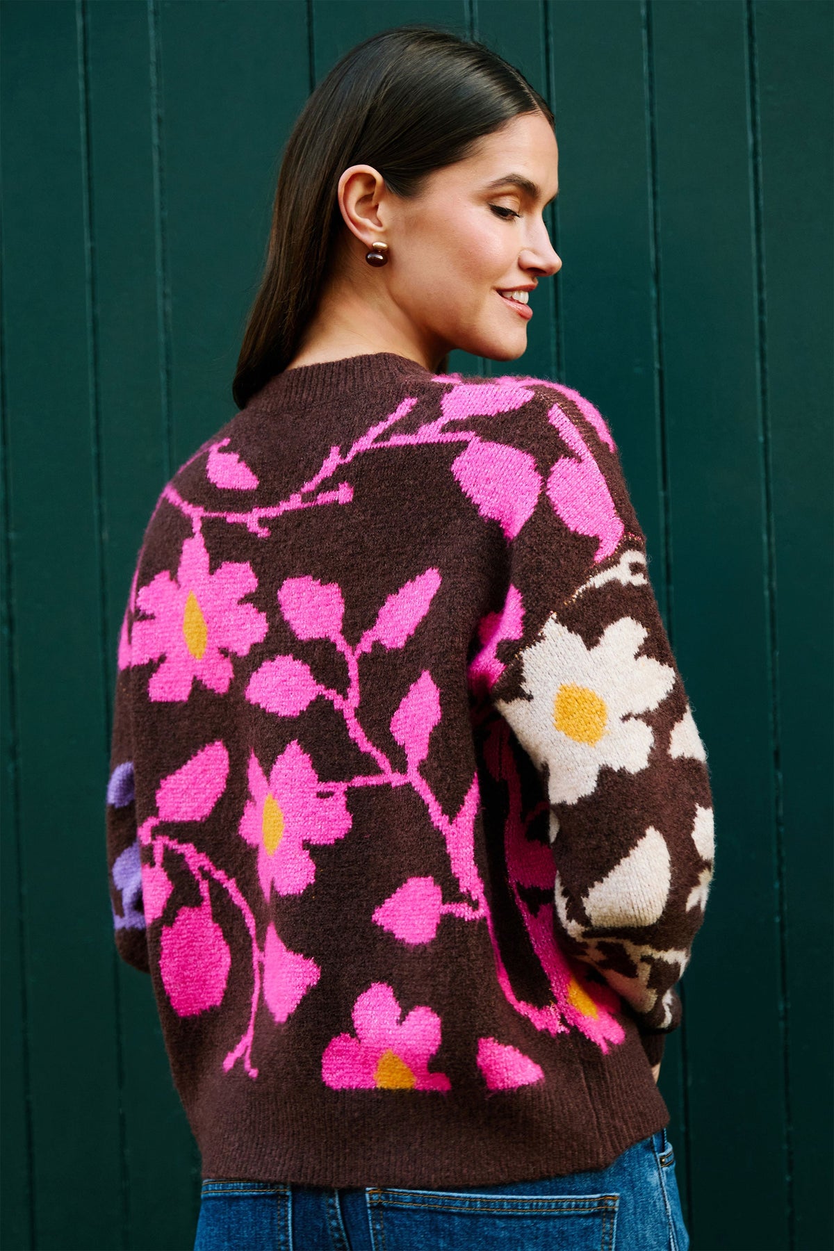 Yumi Multicolour Floral Intarsia Relaxed Fit Jumper