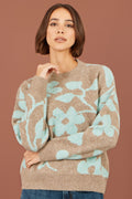 Yumi Brown Floral Intarsia Relaxed Fit Jumper