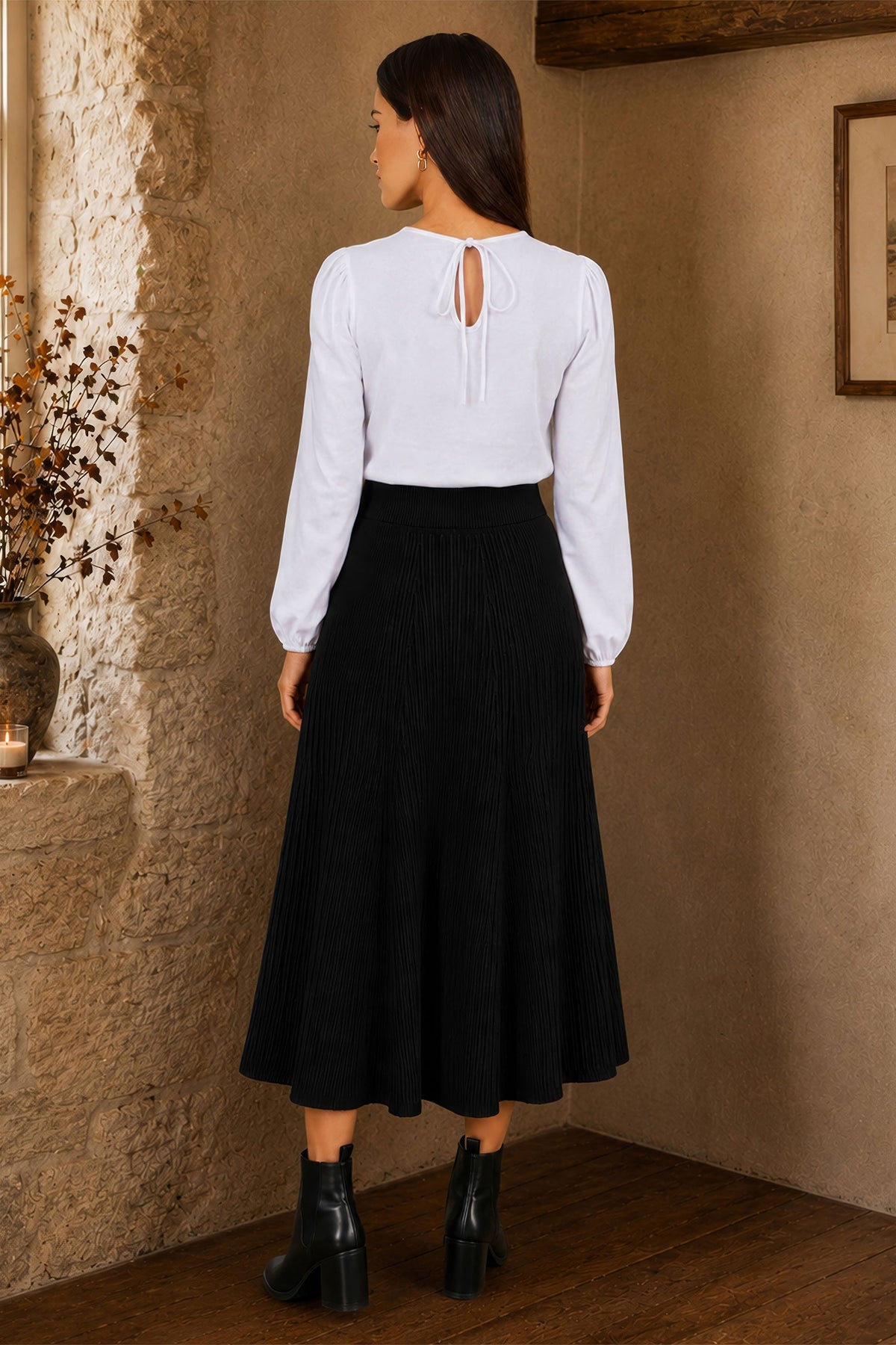 Jupe midi en maille noire avec poches Yumi