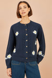 Yumi marineblå Daisy Stitch-cardigan