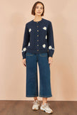 Yumi marineblå Daisy Stitch-cardigan