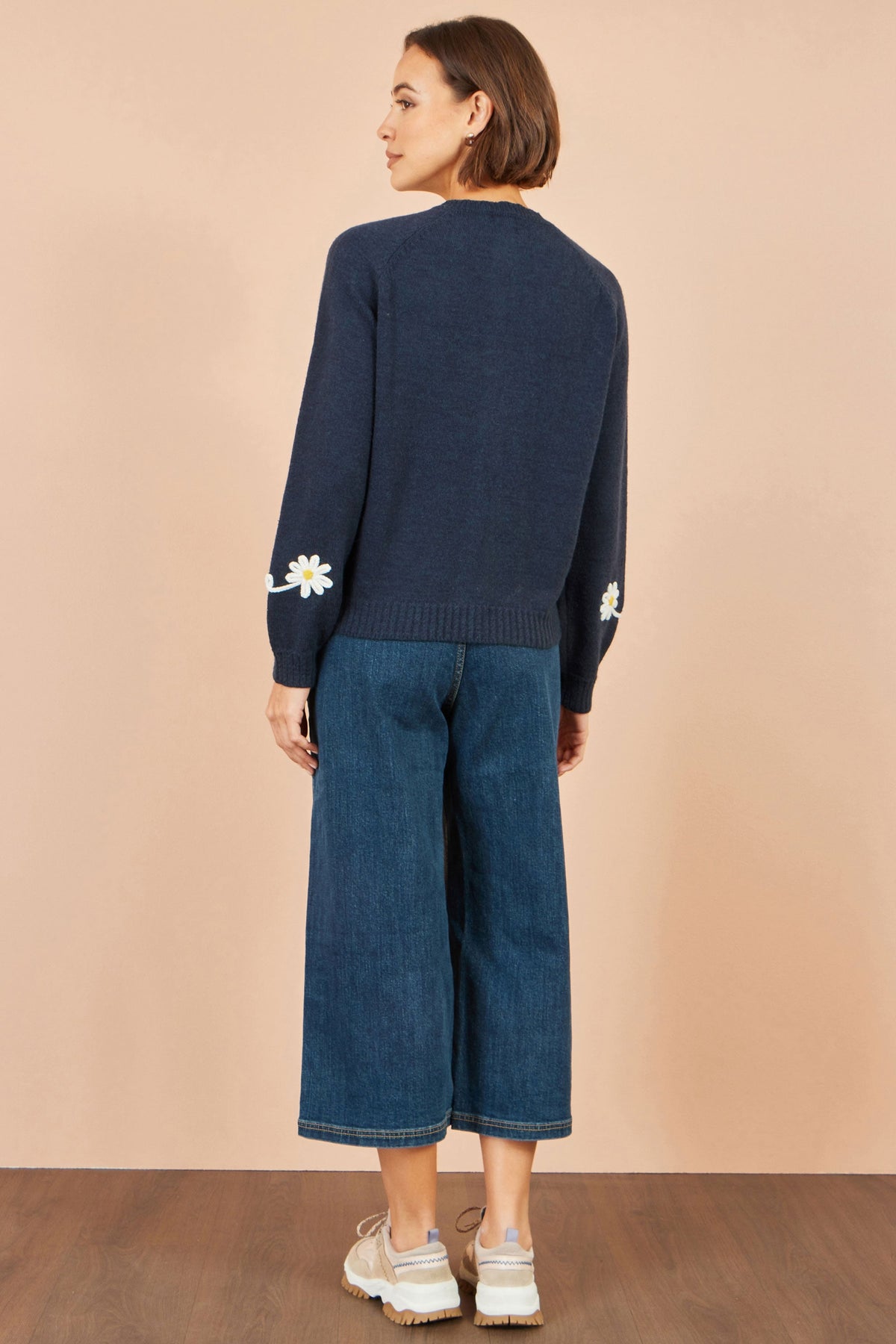 Yumi marineblå Daisy Stitch-cardigan