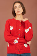 Yumi Red Daisy Stitch Cardigan