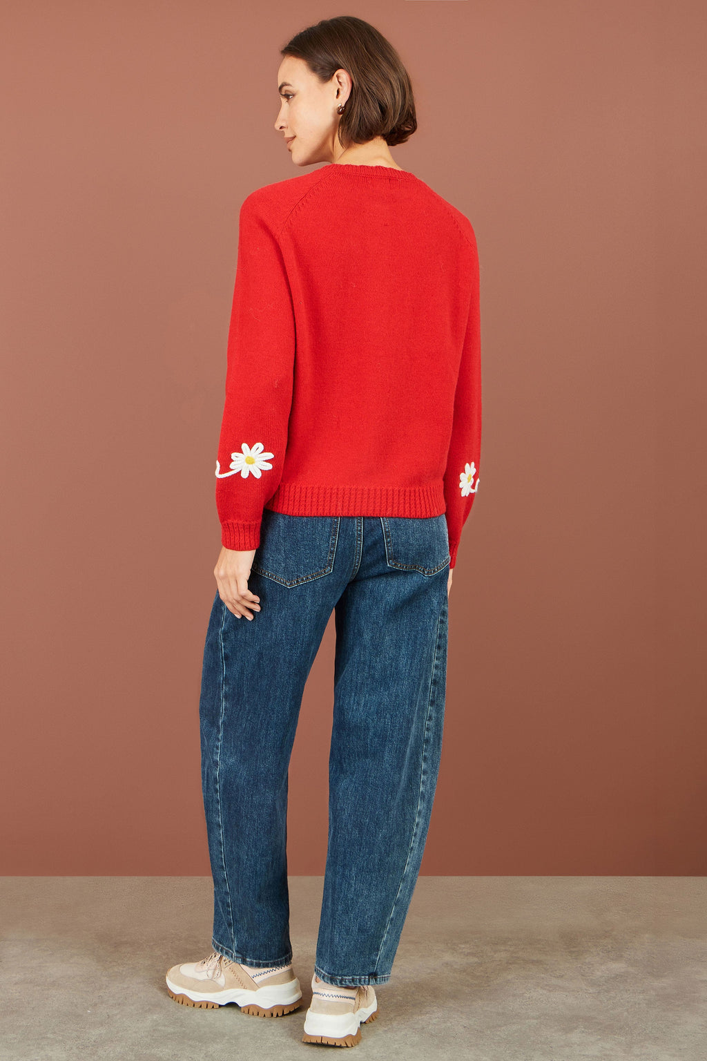 Yumi Red Daisy Stitch Cardigan