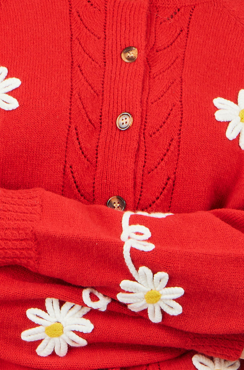 Yumi Red Daisy Stitch Cardigan