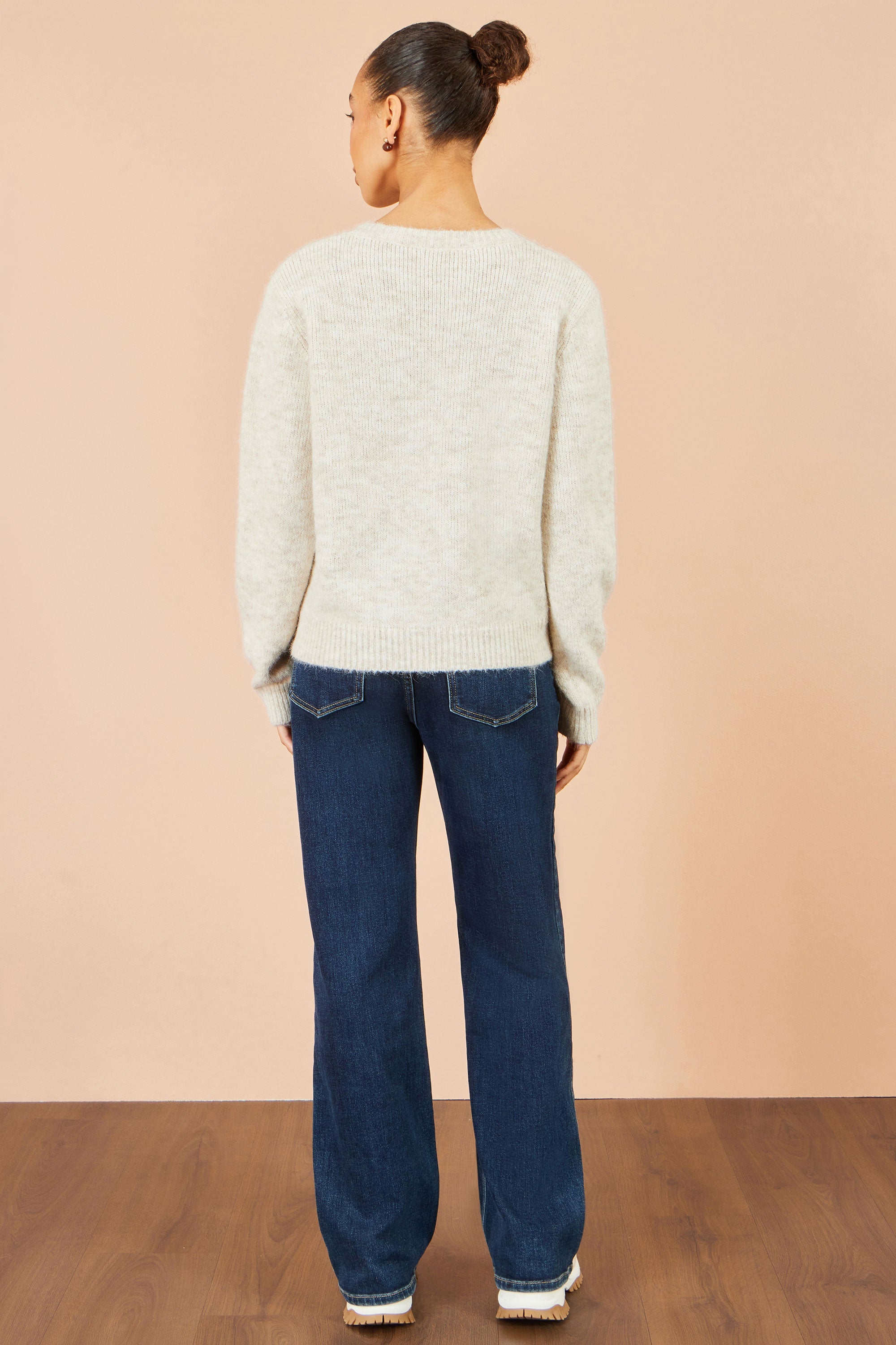 Yumi Ivory Patch Floral Embroidered Relaxed Jumper