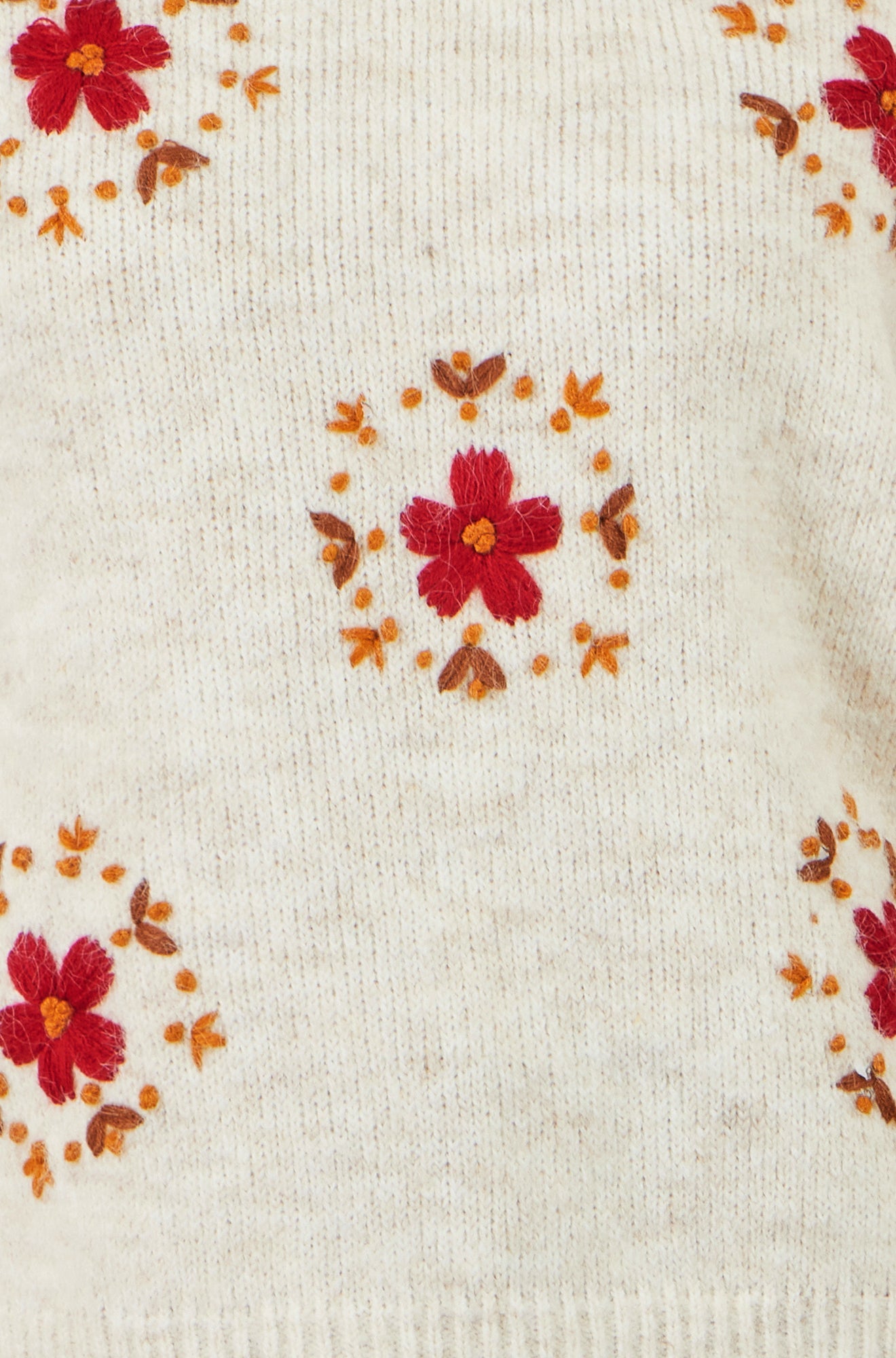 Yumi Ivory Patch Floral Embroidered Relaxed Jumper