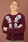Yumi Burgundy Floral Embroidered Cardigan