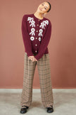 Yumi Burgundy Floral Embroidered Cardigan
