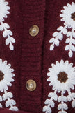 Yumi Burgundy Floral Embroidered Cardigan
