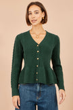Yumi Green Cable Knit Peplum Cardigan