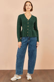 Yumi Green Cable Knit Peplum Cardigan